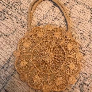 Round woven purse handbag burlap shoulder bag boho